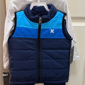 24m NWT Hurley 3 Piece Blue Puffer Vest with LS Tee and Sweatpant